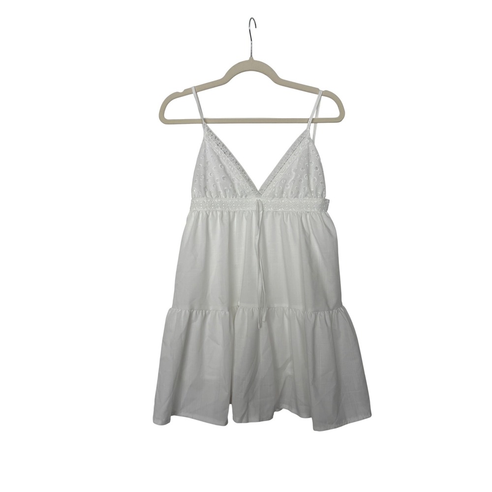 White‎ Eyelet Lace Tiered V-Neck Spaghetti Strap Coquette 90's Y2K Babydoll XS
